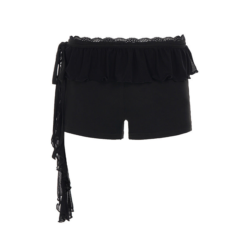 Damen Shorts mit Rüschendetail und verstellbarem Bindeband Skovae