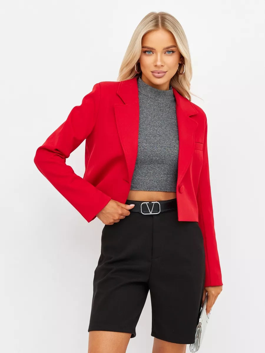 Dame elegant cropped blazerjakke med klassisk snit og skulderpolstring Stilla