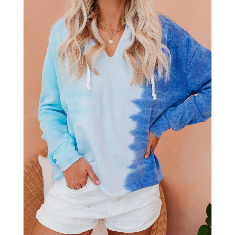 Kvindernes V-hals hoodie med tie-dye design Stilla