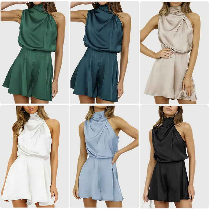 Kvinders elegant jumpsuit med høj krave og flydende design Skovae