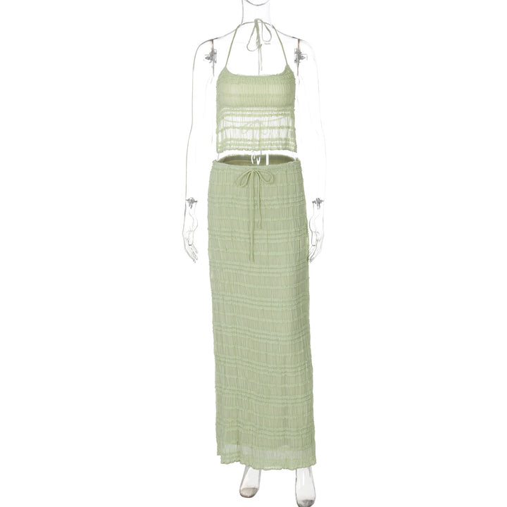Dame maxikjole med off-shoulder design og rynker Skovae