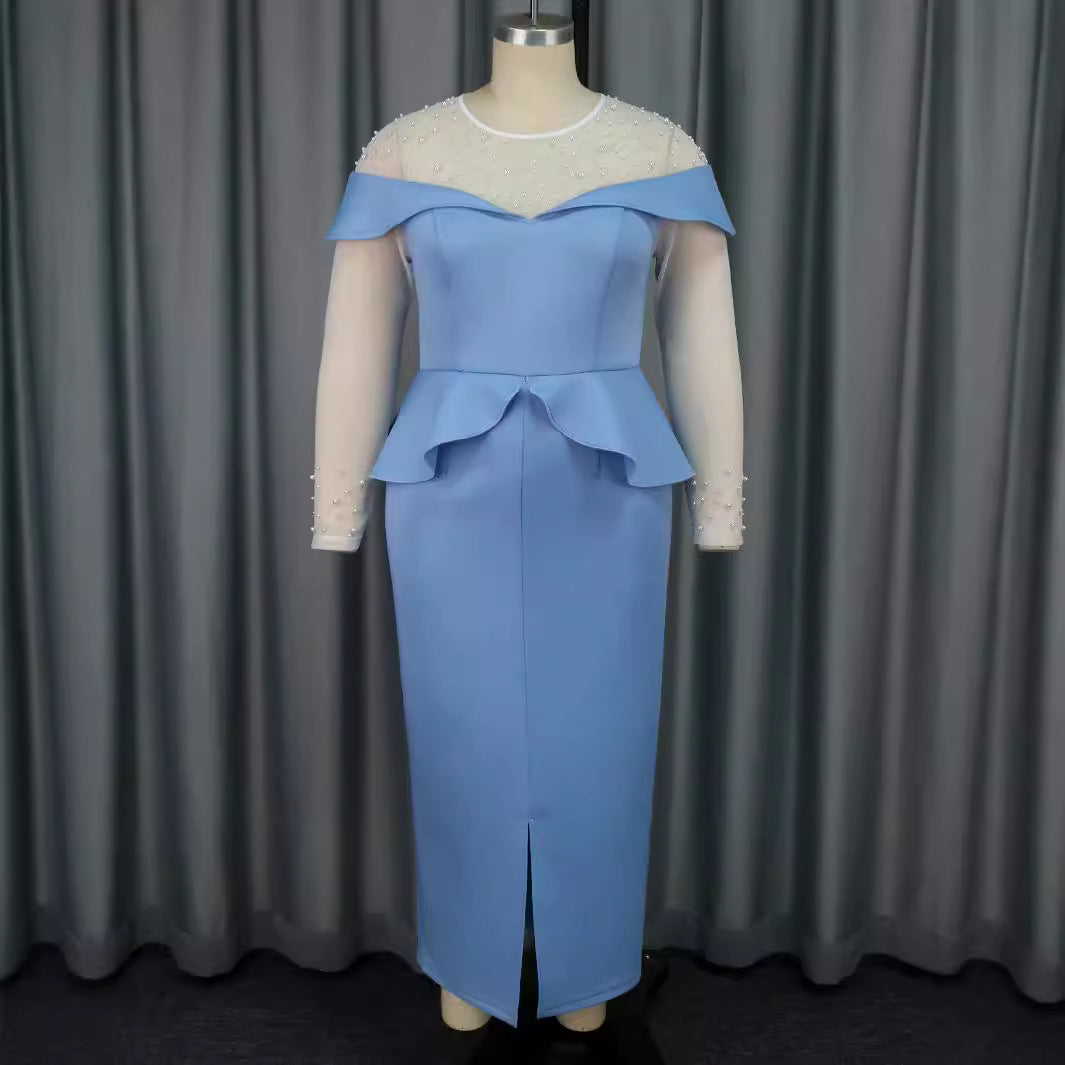 Dame elegant Midi-kjole med off-shoulder design og flæsedetalje Skovae