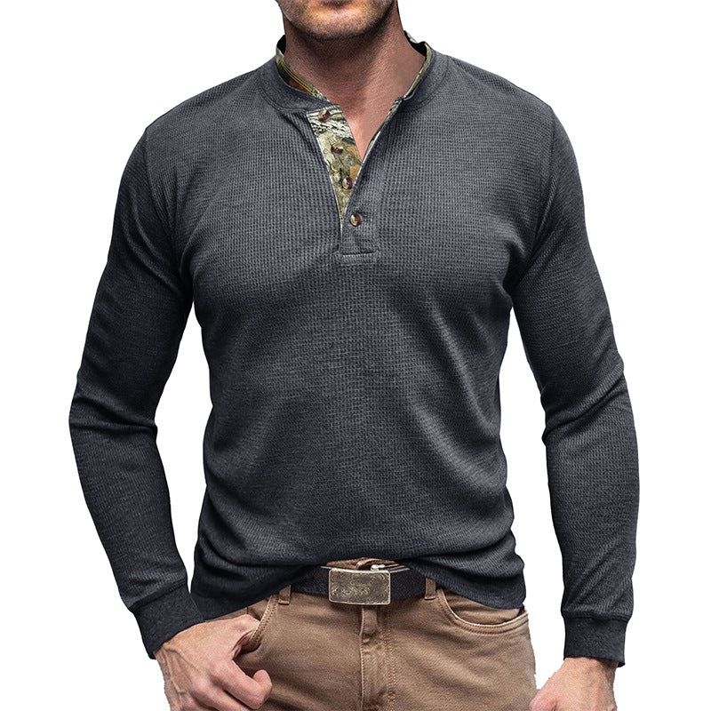 Herrer Langærmet Henley Pullover med moderigtigt krave og struktureret overflade Stilla