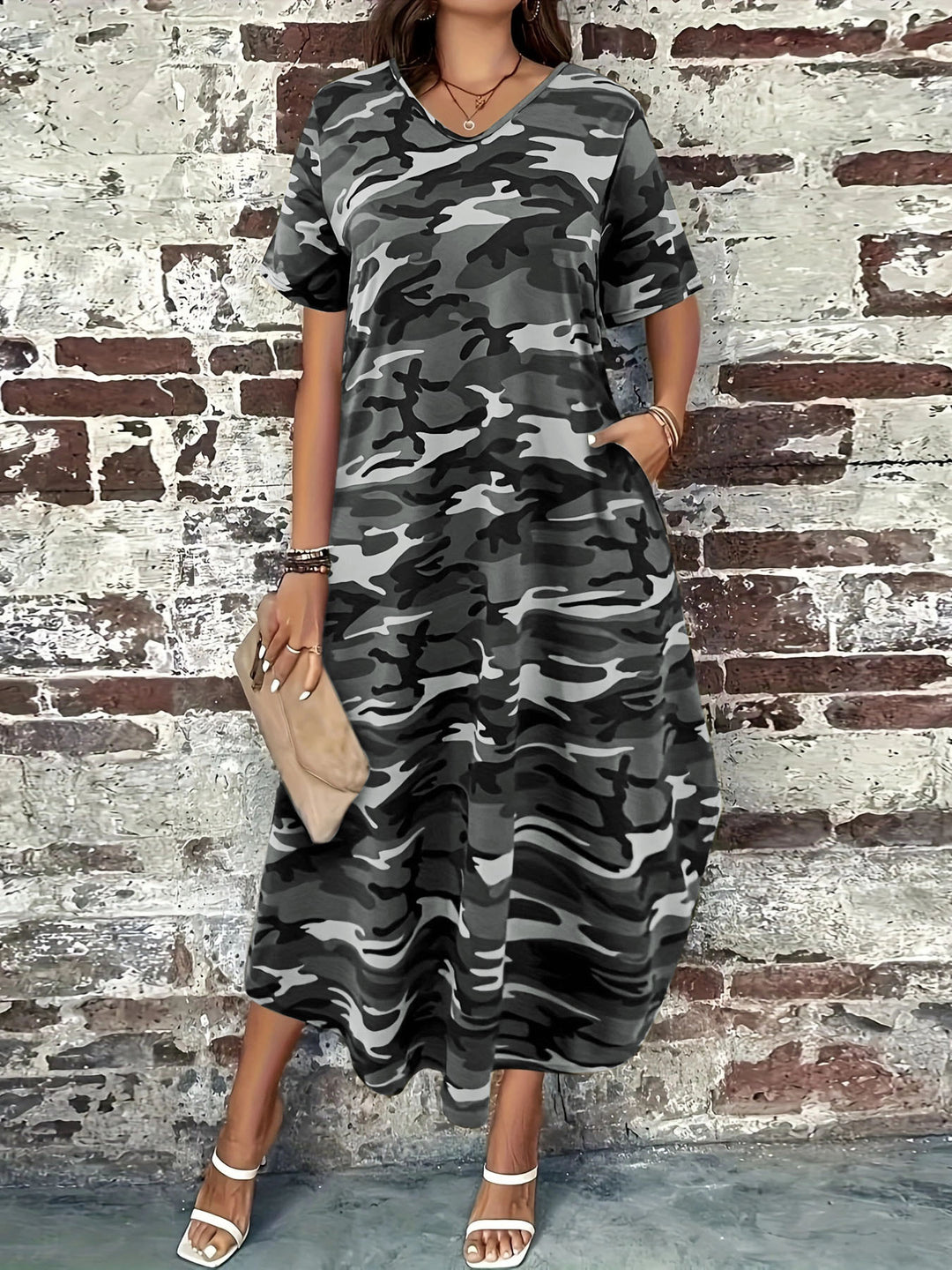 Dame Fritid Camouflage Maxi Kjole Stilla