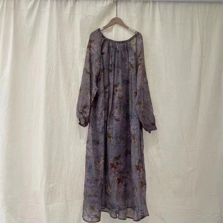 Femme Æterisk Floral Maxi-Kjole med Luftige Ærmer Stilla