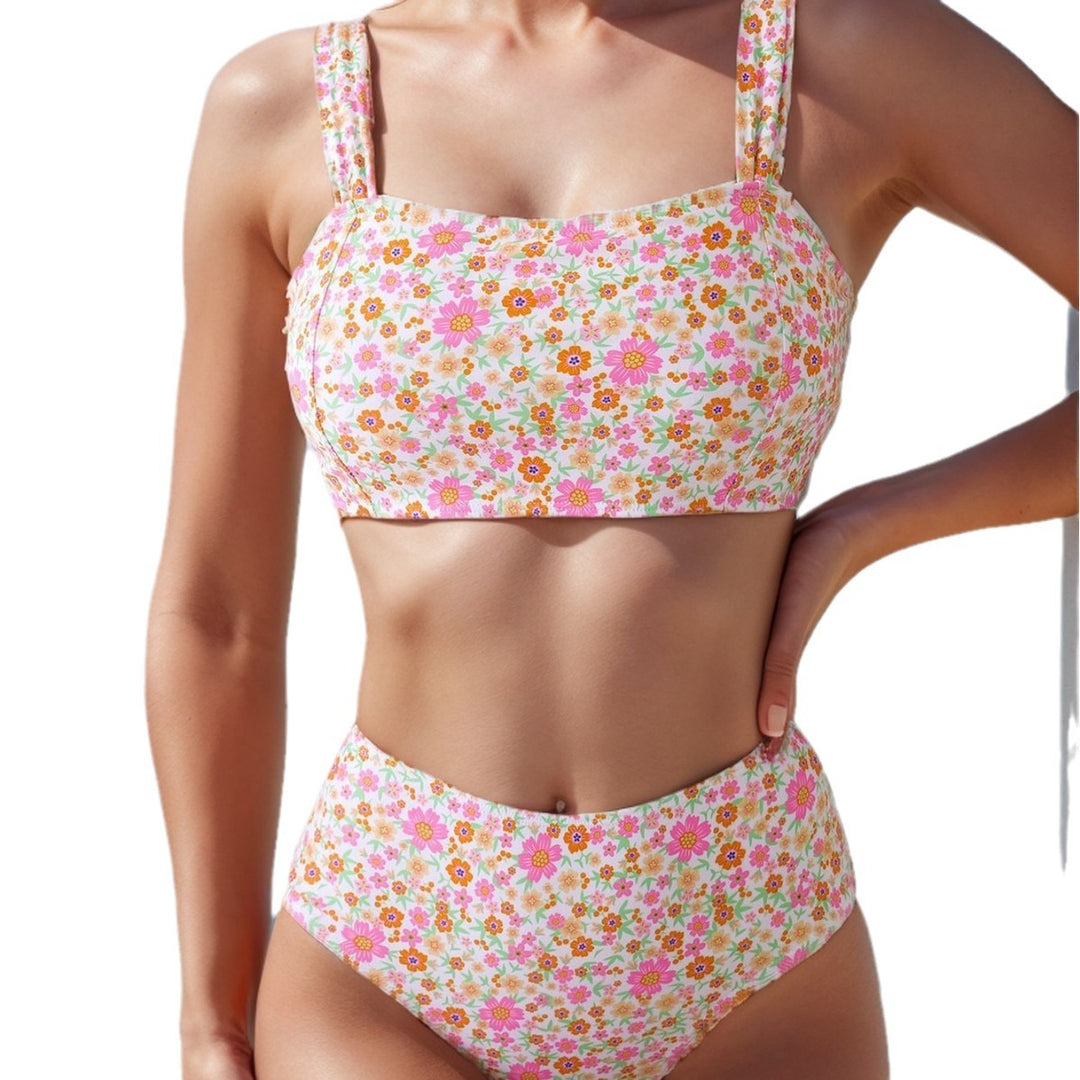 Dame Højskåret Tankini med blomsterprint Skovae