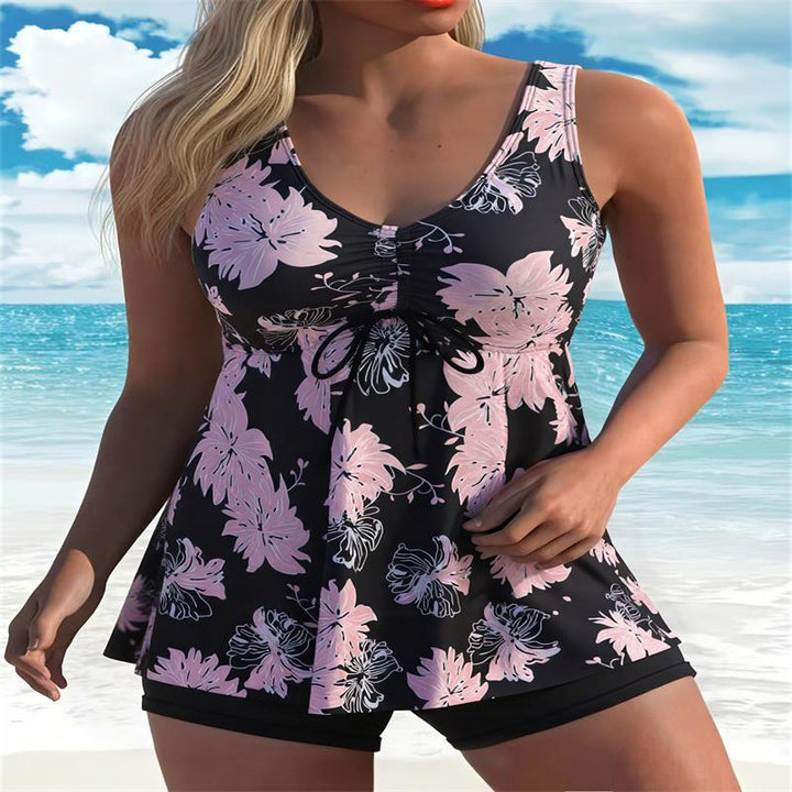 Dame Tankini-top med blomstret design og figurspillende snit Skovae