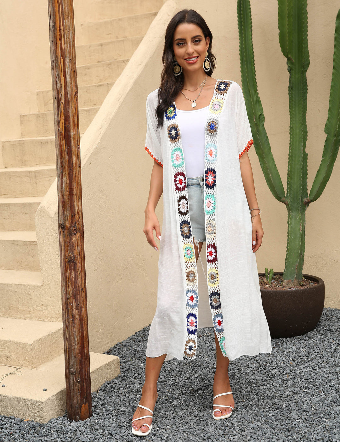 Femme Bohemian Hæklede Kants Kimono Cover-Up Stilla