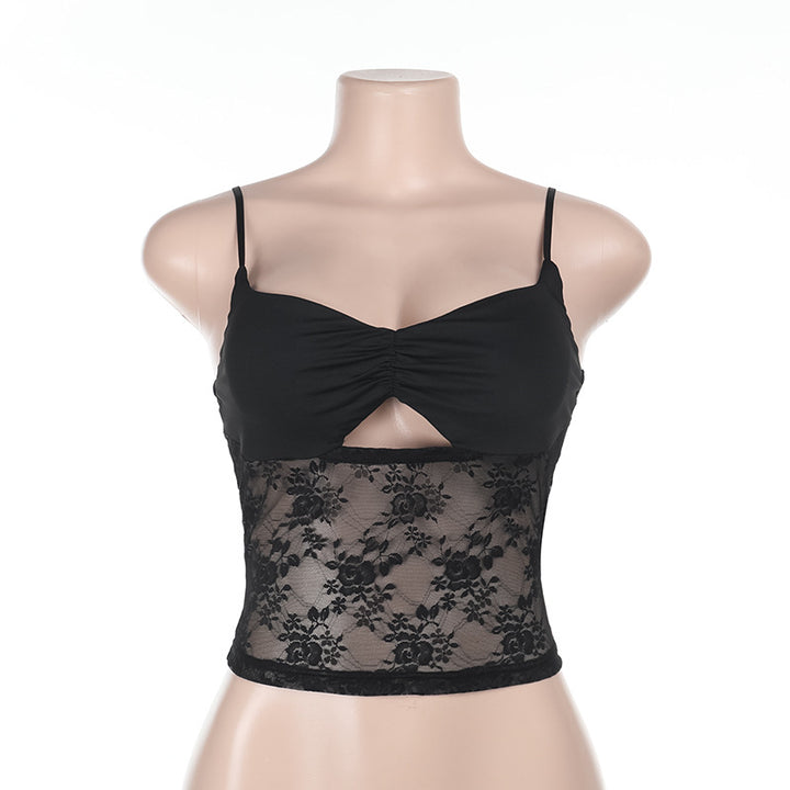 Dame spids-crop-top med raffineret snit og blomstret design Skovae