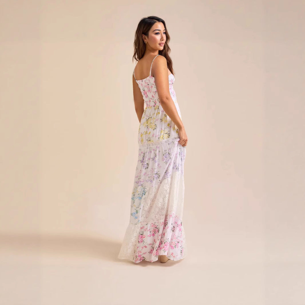 Dame Boho Maxikjole med elastisk top og spidse accenter Skovae