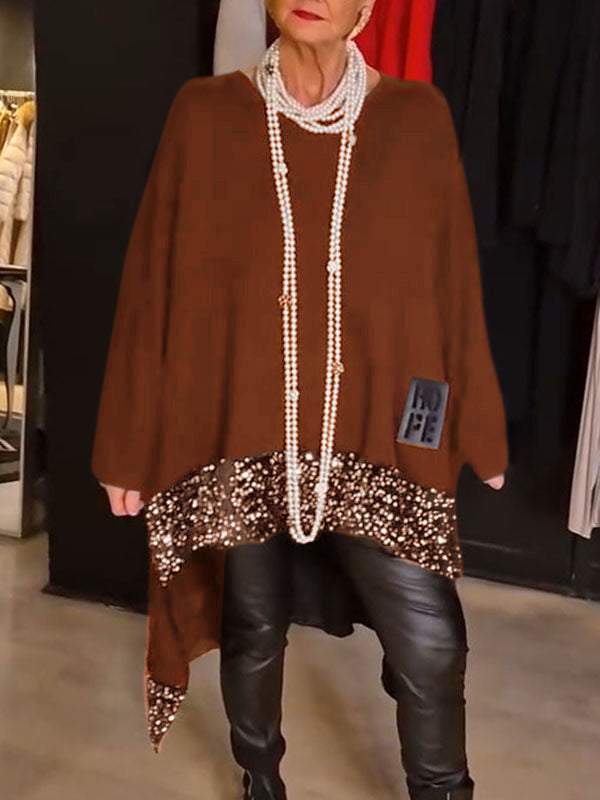 Dame Mode Oversized Pullover med Glimmerdetaljer Stilla