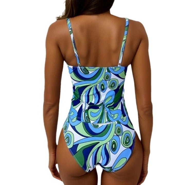 Dame one-piece badedragt med blomster mønster og flæse detaljer Skovae