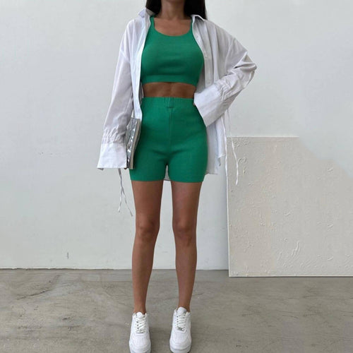 Dame Sporty Crop-Top og Shorts Sæt Stilla