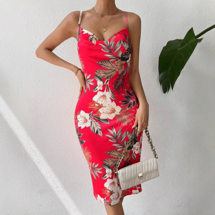 Dame Floral Print Bodycon Midi Kjole Stilla