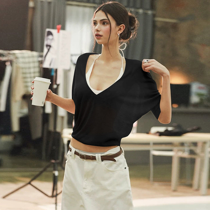 Dame Oversize T-Shirt med dyb V-hals Skovae