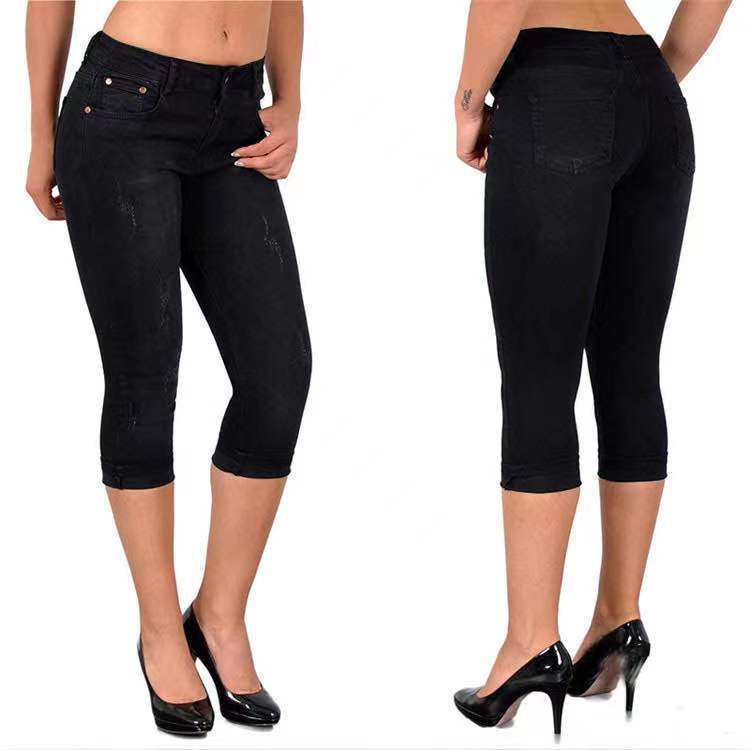 Dame Capri-jeans med afslappet snit og mode detaljer Stilla
