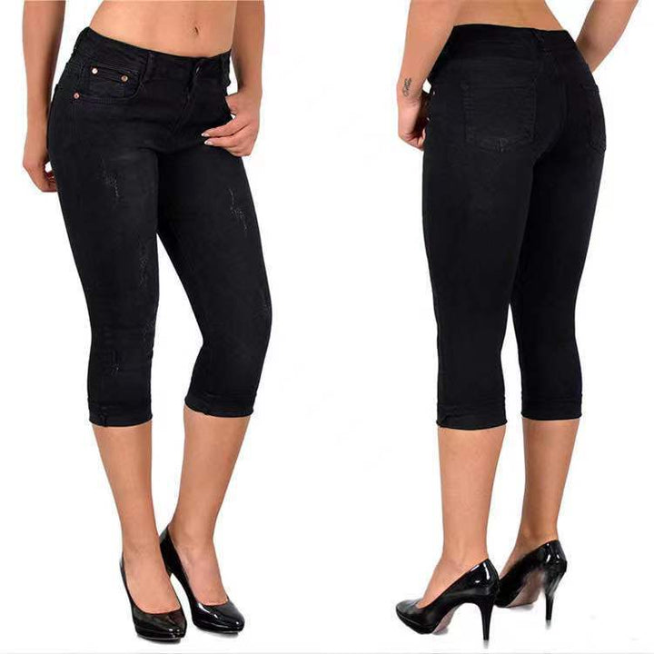 Dame Capri-jeans med afslappet snit og mode detaljer Stilla