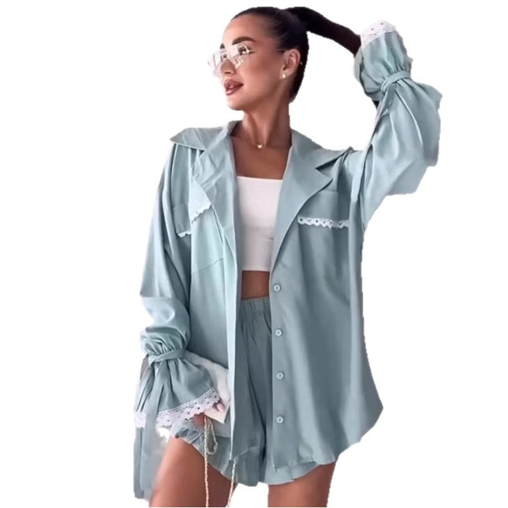 Dame Løs og luftig Bluse-Shorts-Sæt med Rynkedetaljer Stilla