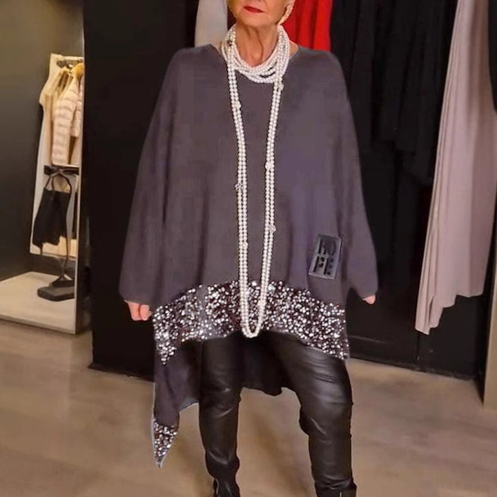 Dame Mode Oversized Pullover med Glimmerdetaljer Stilla