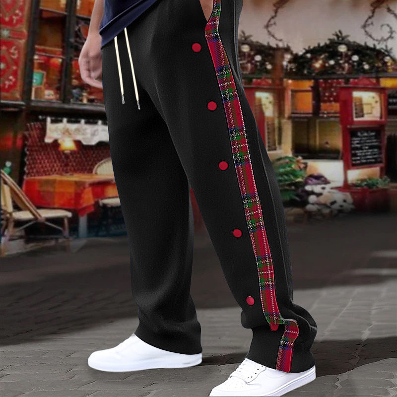 Herren nan lette joggingsbukser med ternet sidepiping, trykknapfront og ankel split Skovae