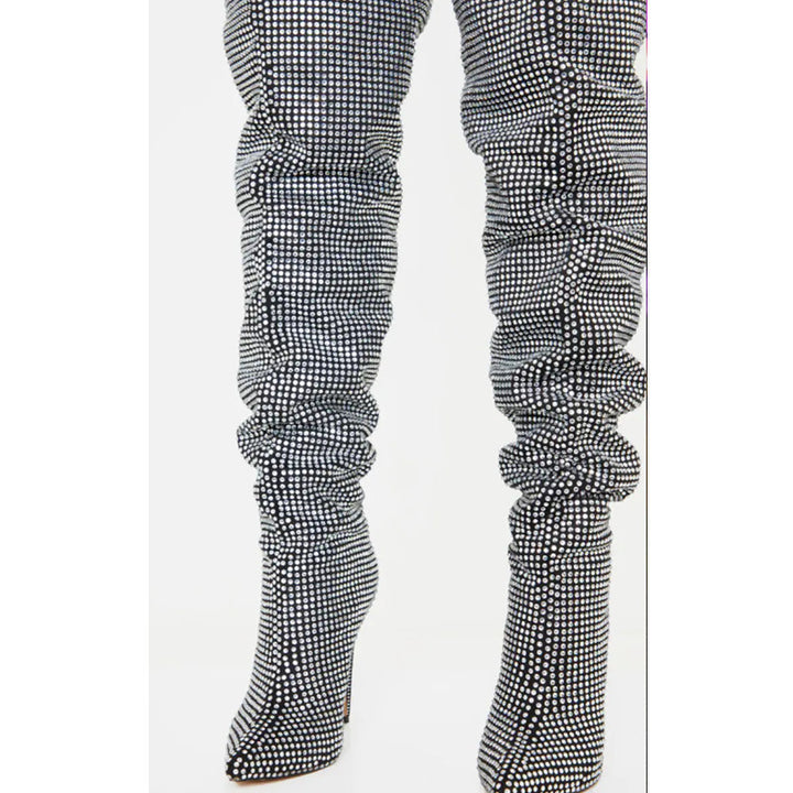 Femme Over-the-Knee Slouchy Stiletto Støvler med Rhinestone-detaljer Stilla