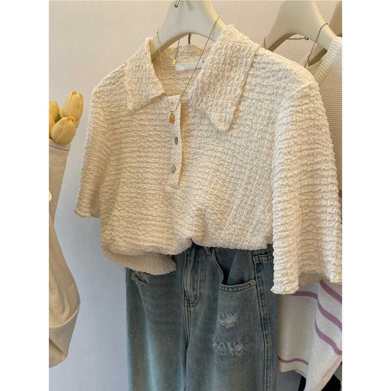 Femme Struktureret Knap-Bluse Stilla