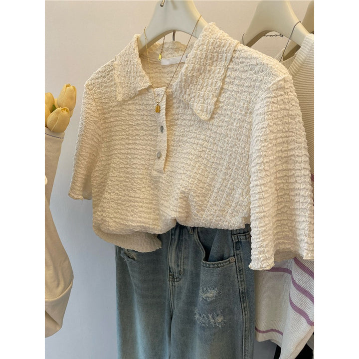 Femme Struktureret Knap-Bluse Stilla