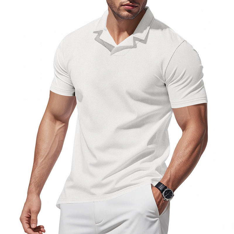 Herrer Kortærmet Polo T-shirt med struktureret mønster og moderigtig V-hals Stilla