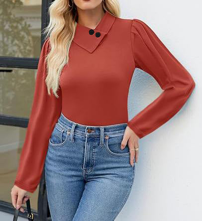 Damebluse med elegant krave og pufærmer Stilla