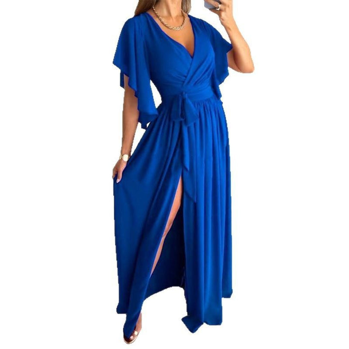 Damer elegant Maxi-wrapkjole med voluminøse ærmer og spriselementer Stilla