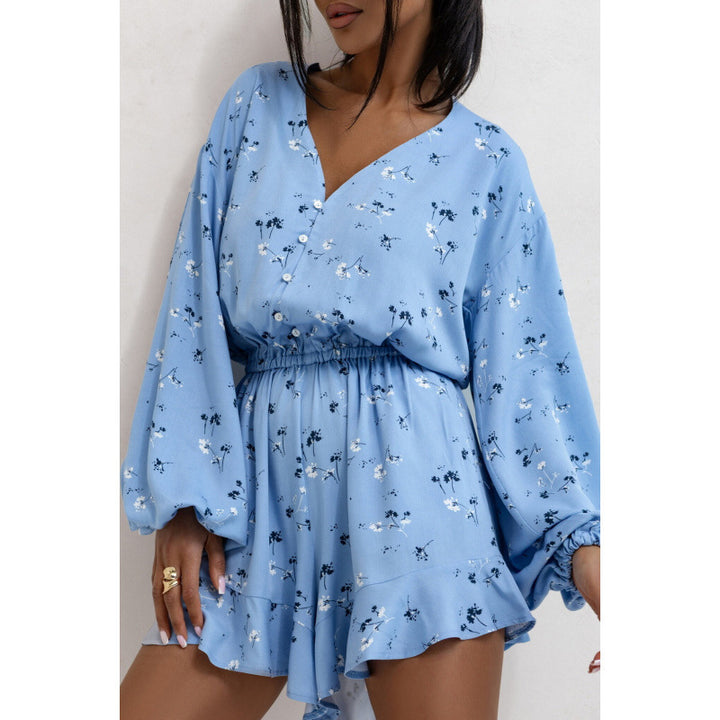 Dame Floral Print Halterneck Kjole med Vid Ærme Stilla