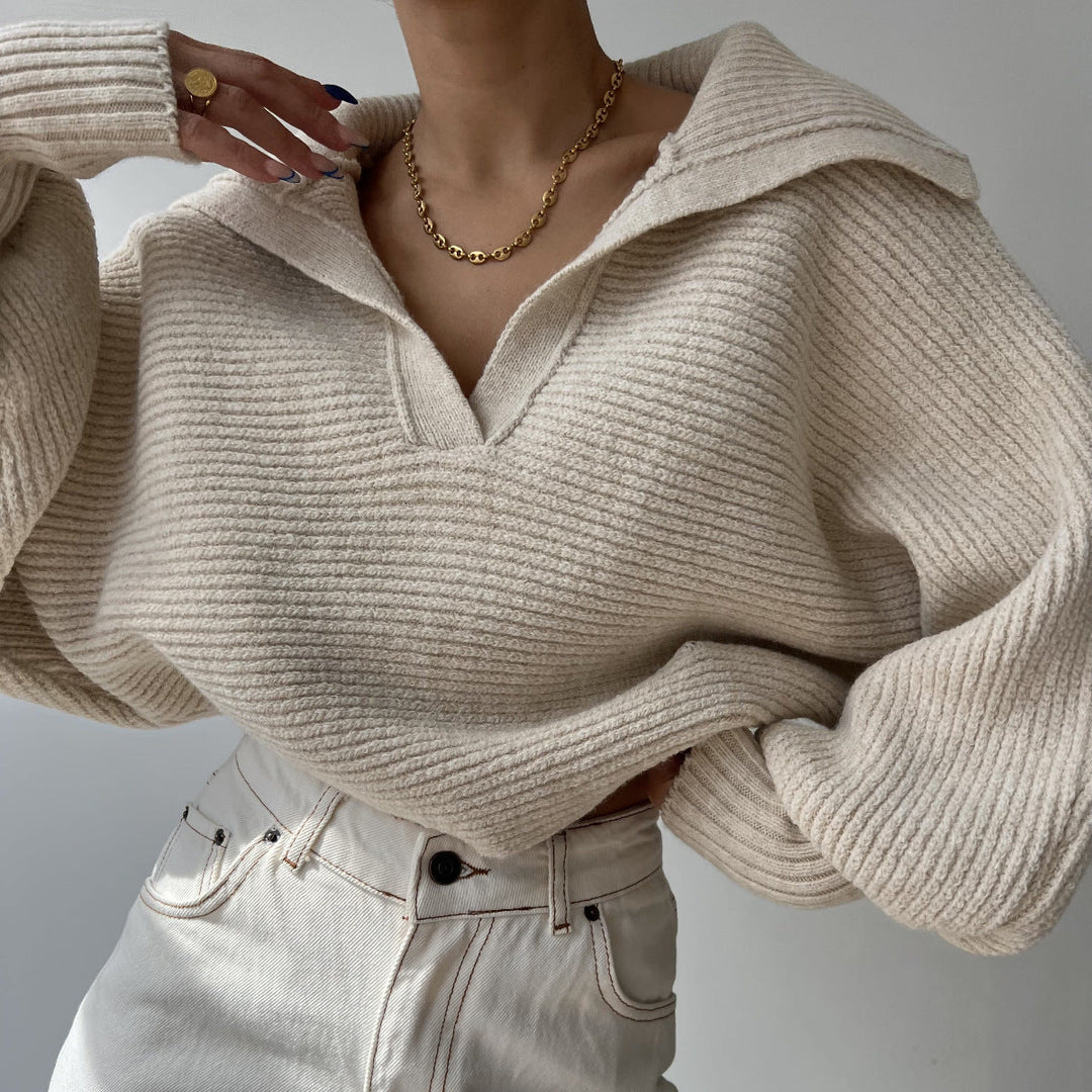 Stilla | Stilfuld Strikket Klap Pullover Sweater