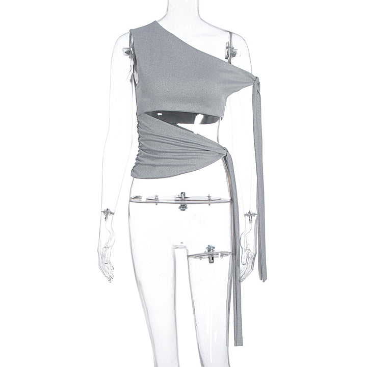 Dame asymmetrisk Wickel-top med flatterende draperingseffekt Skovae