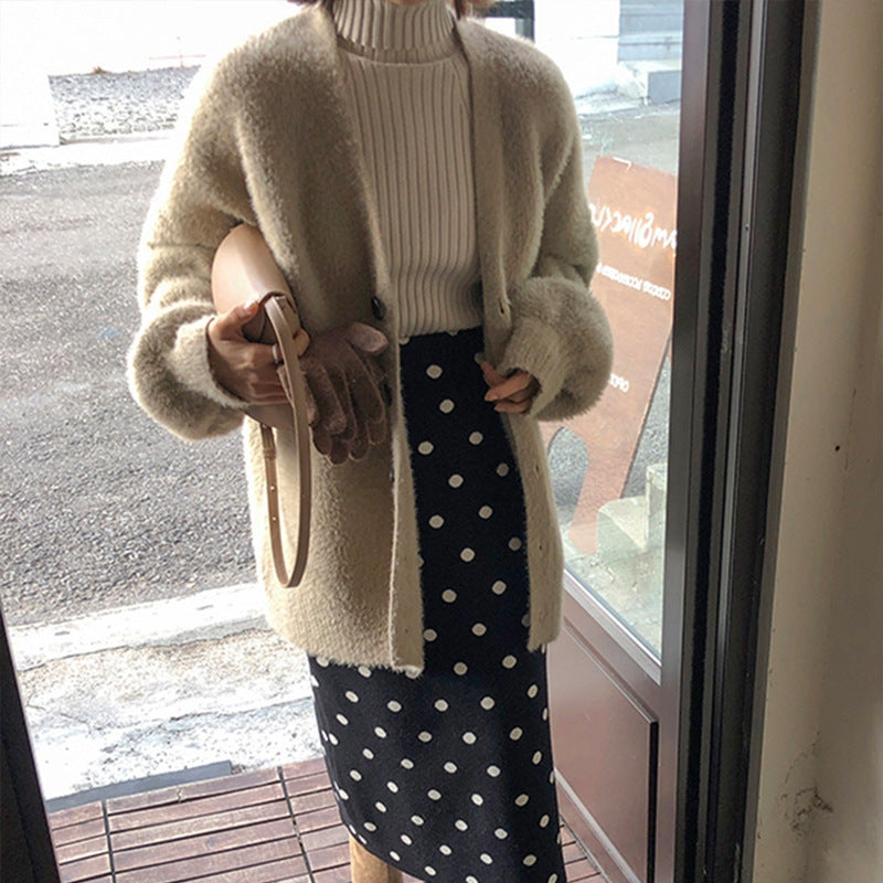 Kvinderne fluffy cardigan med store knapper og bredt snit design Stilla