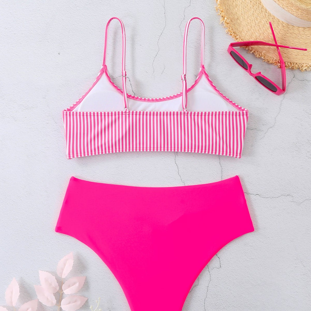 Dame sport bikini med trendy ribdesign og høj talje Stilla