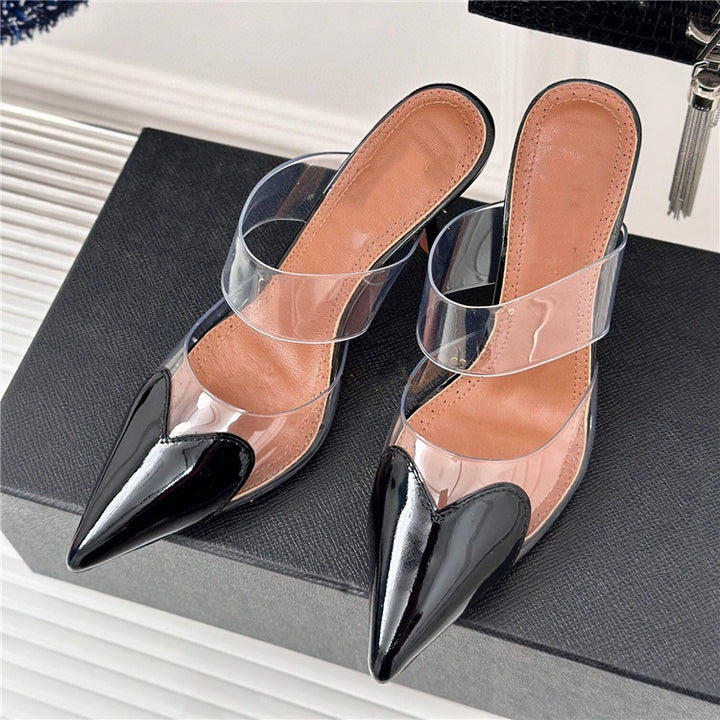 Femme Spids-tå Hjerte-formet Slingback Hæle Stilla