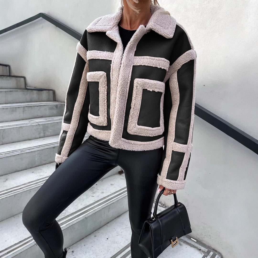 Kvinders jakke i kunstlæder med varm fleece-for og kontrasterende detaljer Stilla