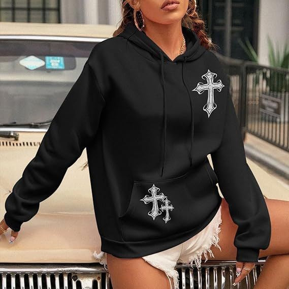 Kvinders Hoodie med Kunstnerisk Krydsdesign Skovae