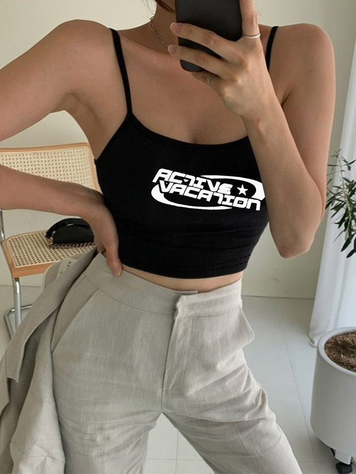 Dame Crop-Top med trendy skrift Skovae