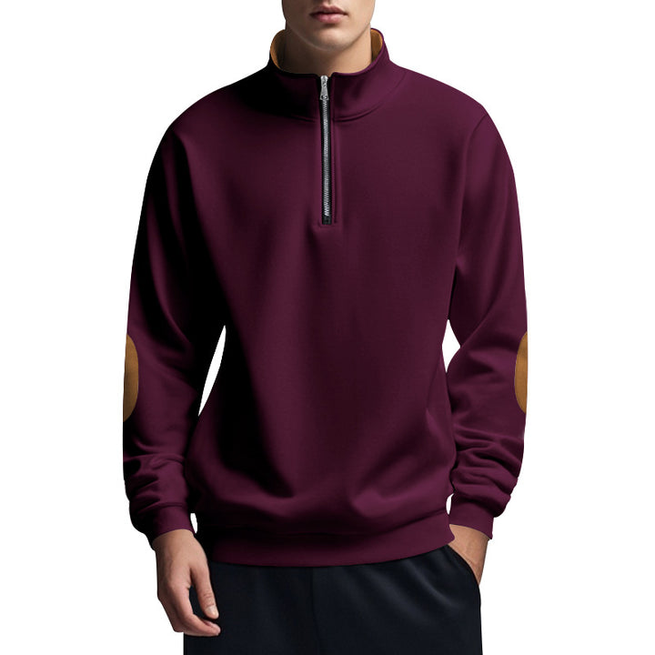 Herrer fleece-pullover med halvdelen lynlås og elegante albue-patches Stilla