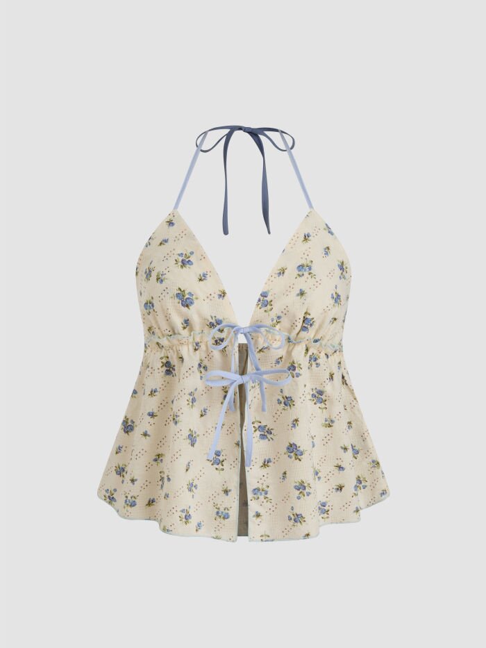 Dame let bluse med blomsterprint og justerbar snor Skovae