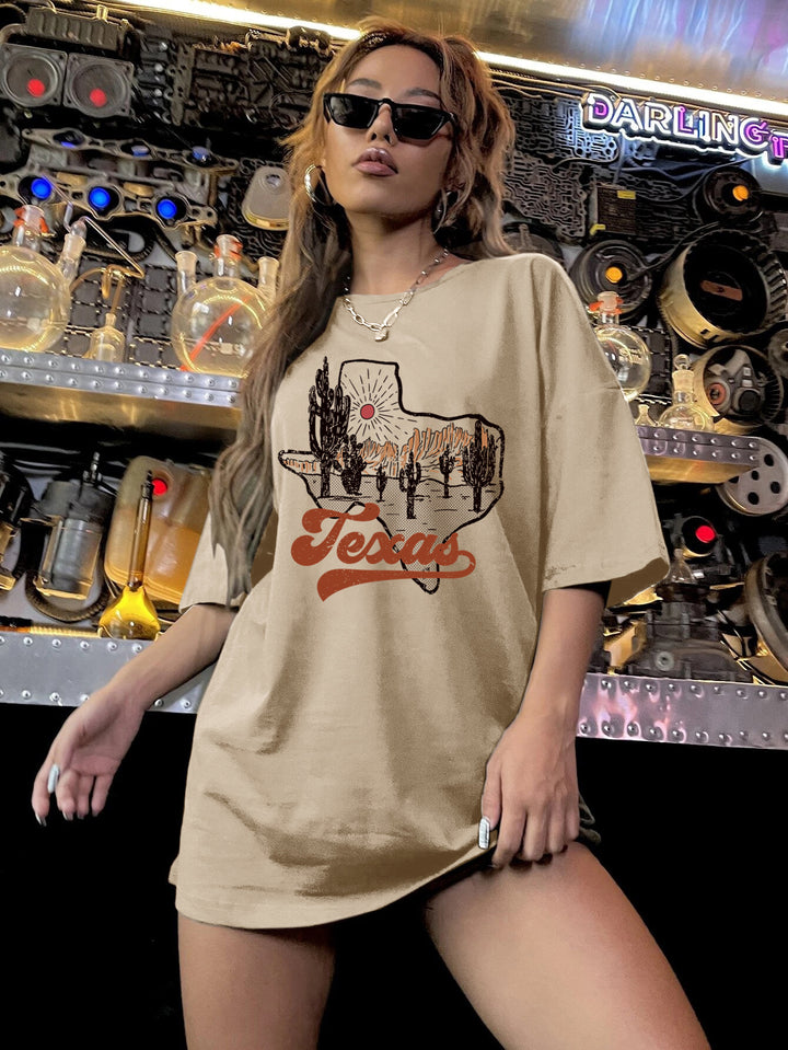 Dame Oversized T-Shirt med kreativ Texas-motiv Stilla