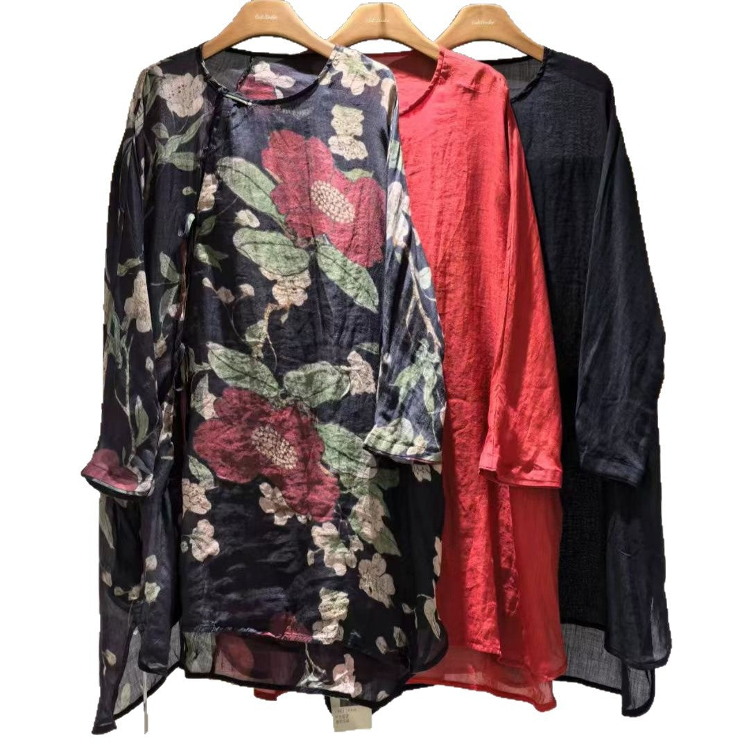 Dame Relaxed Fit Let Tunika Bluse med Bindebælte Stilla