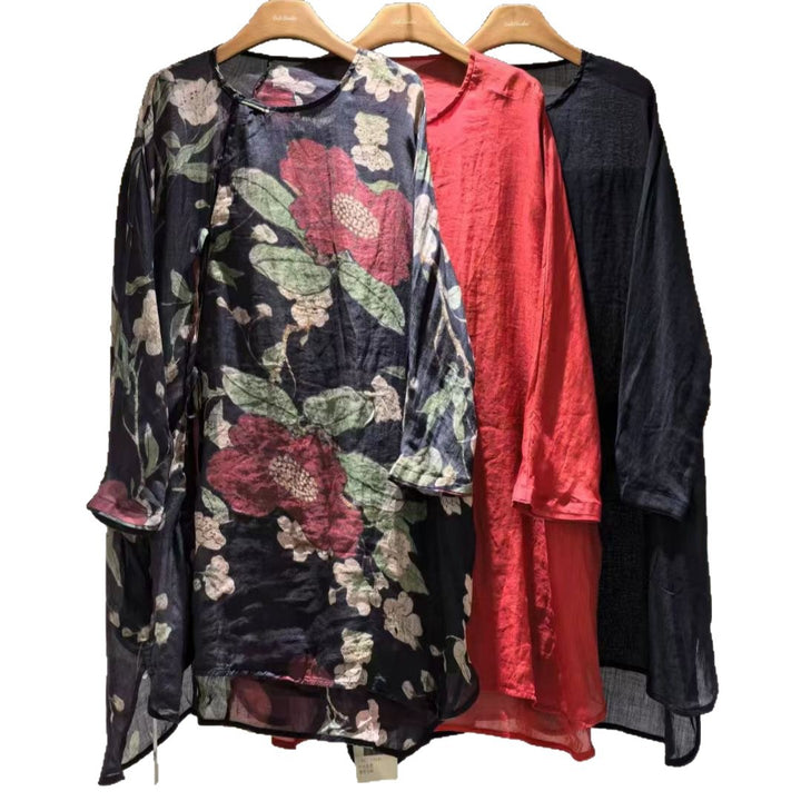Dame Relaxed Fit Let Tunika Bluse med Bindebælte Stilla