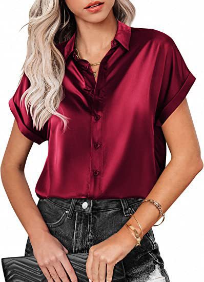 Dame Satin-bluse med overlappende skuldre Stilla