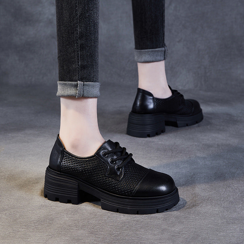 Dame Perforerede Læder Snøre-Oxfords med Chunky-Sål Stilla