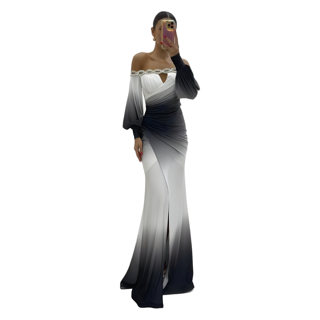 Kvinders Off-Shoulder Maxi Kjole med Elegant Drapering og Glitrende Accenter Skovae