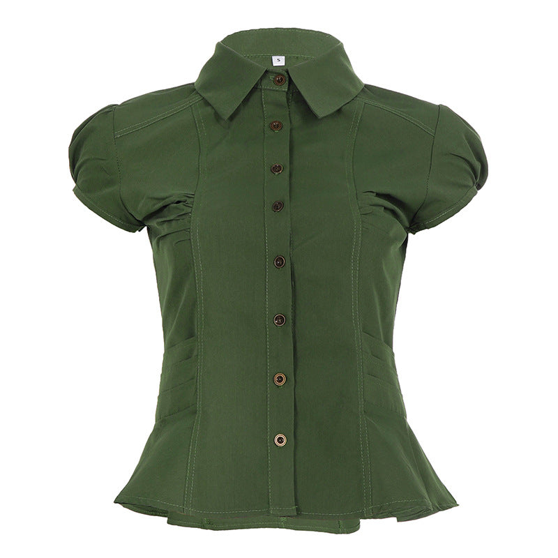 Dame bluse skjorte med elegante puffærmer Skovae