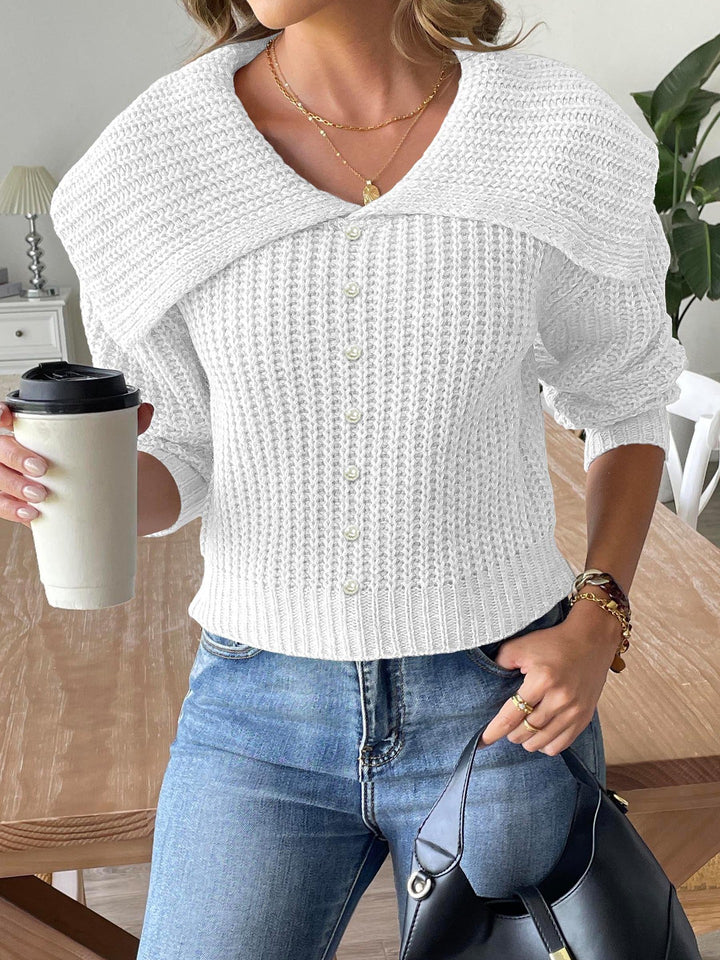 Dame elegant strikpullover med smart krave og strukturerede detaljer Stilla