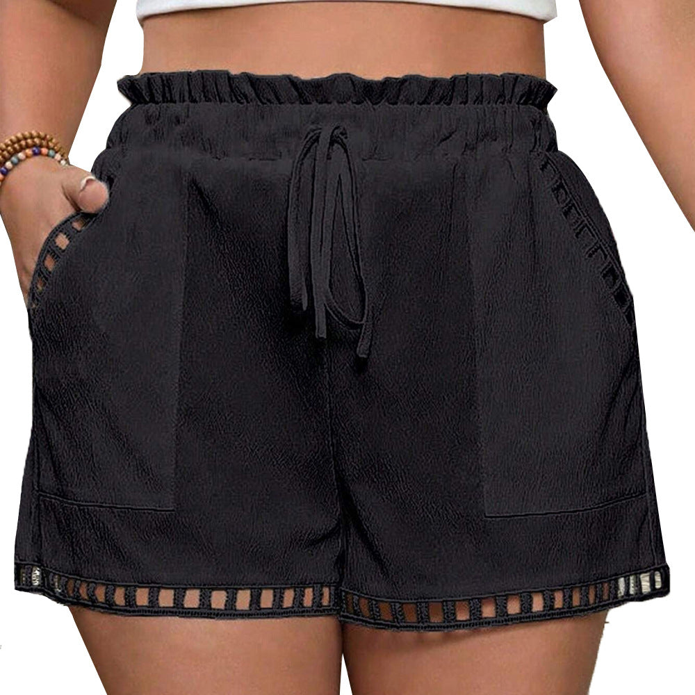 Dame fritids shorts med elastisk linning og dekorative mesh detaljer Skovae